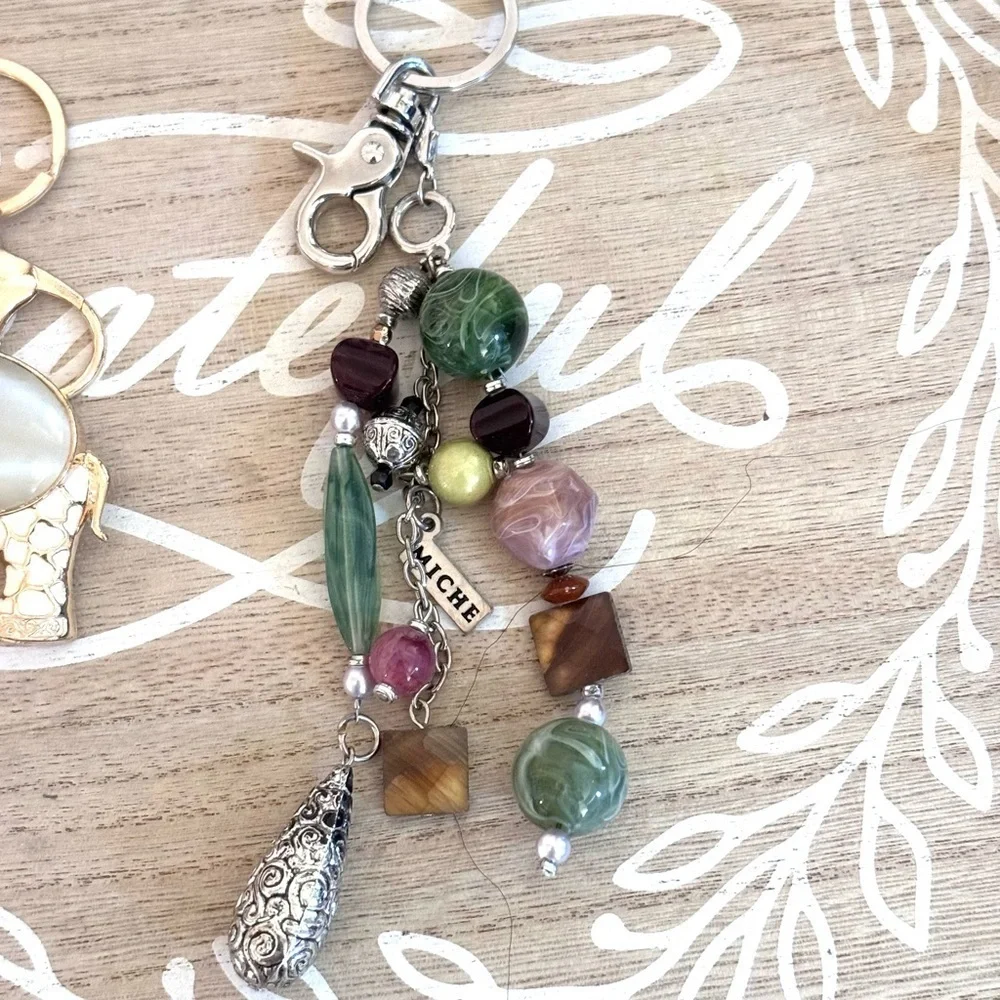 Vintage Gold Elephant & Silver,Boho,green,Key chain,purse,backpack charm set💕